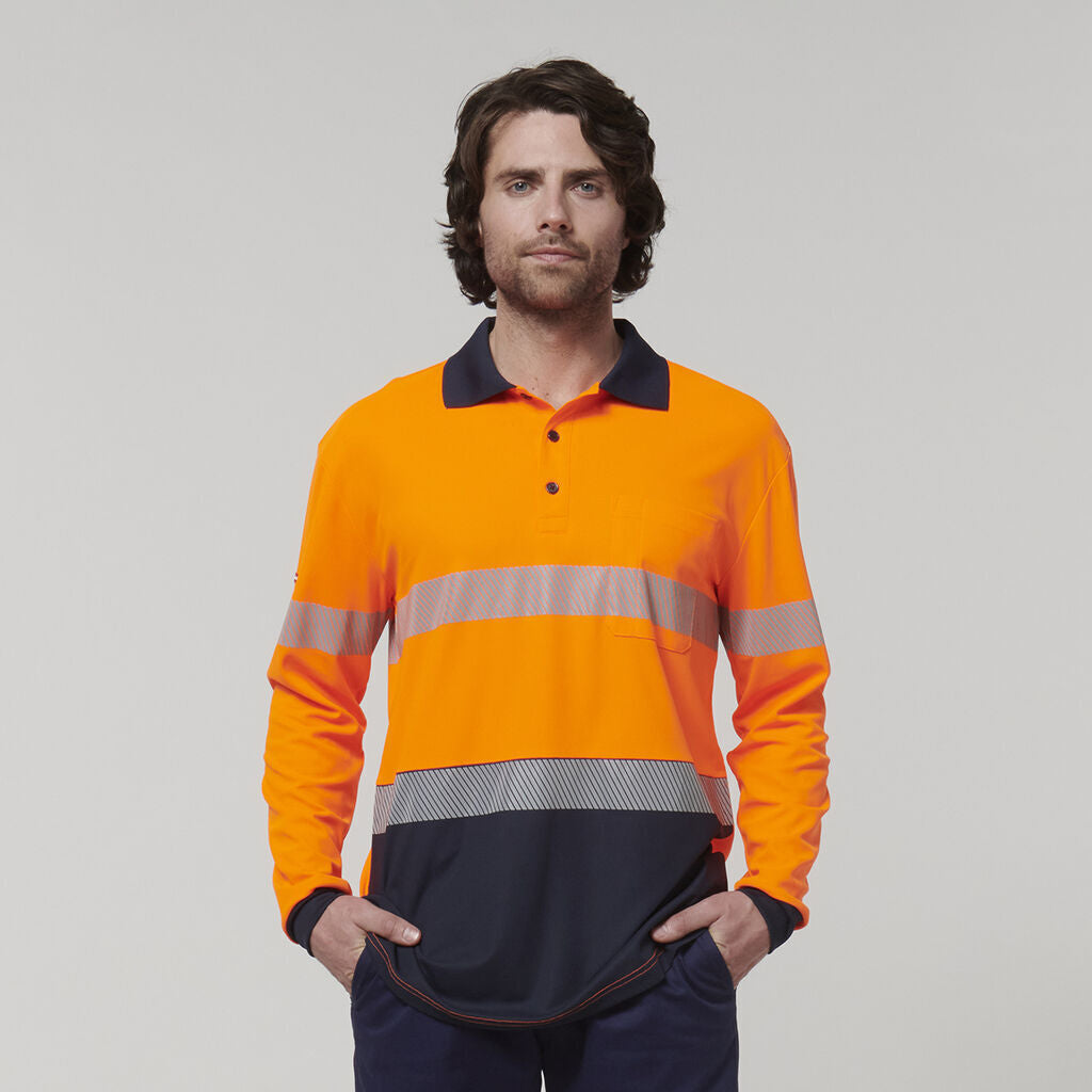 Hard Yakka Mens Safety Work Long Sleeve HI VIS Taped Polo Y19619-Collins Clothing Co