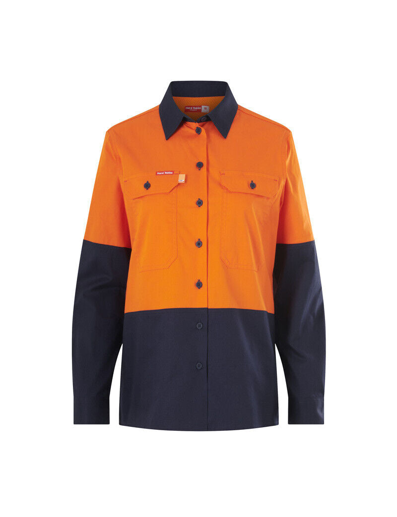 Hard Yakka Womens Long Sleeve HI Vis 2 Tone Reflective Vented Shirt Y08423-Collins Clothing Co