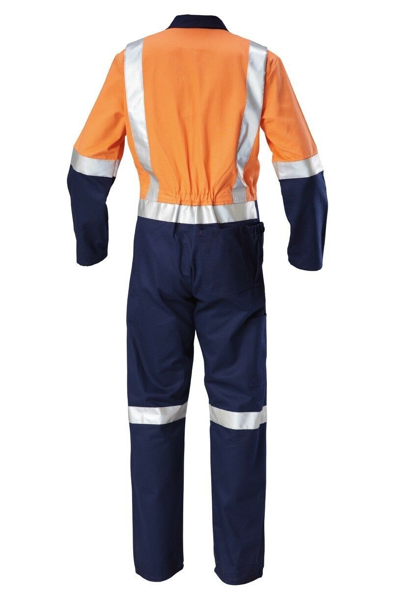 Mens Hard Yakka Hi-Vis Taped Cotton Safety Coverall Overalls Workwear Y00262-Collins Clothing Co