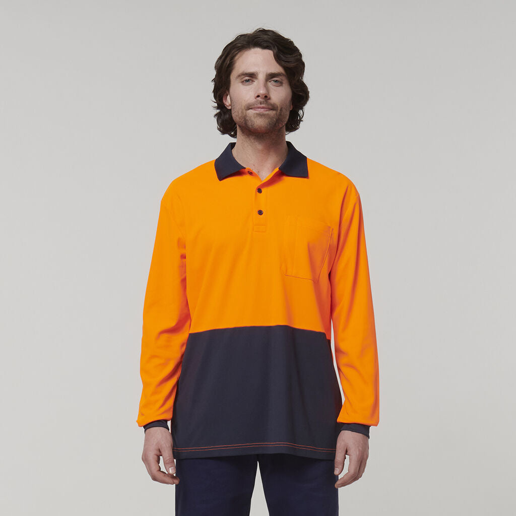 Hard Yakka Mens Safety Work Long Sleeve HI VIS Polo Y19617-Collins Clothing Co